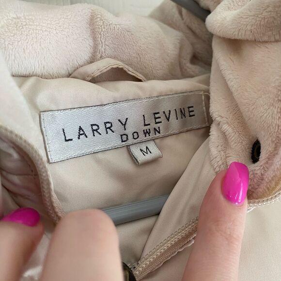 Larry Levine down medium cream puffer winter jacket coat flap pockets - Picture 4 of 8